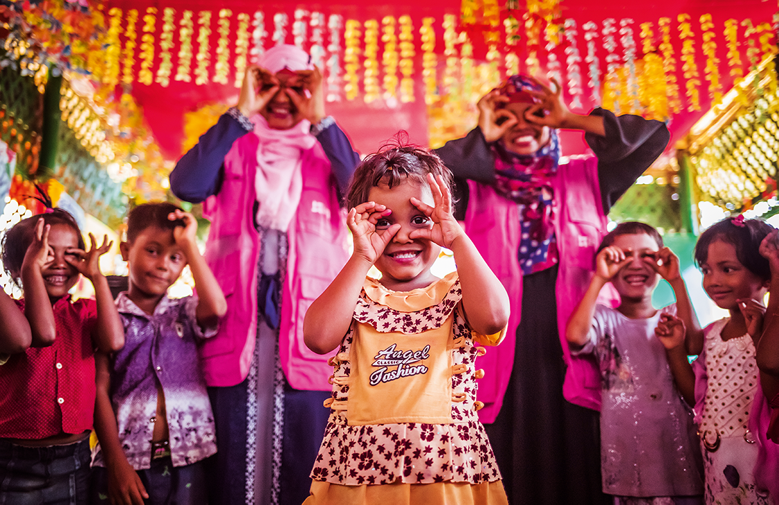 The bond between the Play Leaders and the Rohingya children helps to keep the children engaged in playful learning